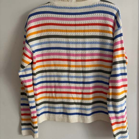 Talbots 100% cotton Ribbed V-Neck Cardigan - Multi Stripe - Picture 5 of 6